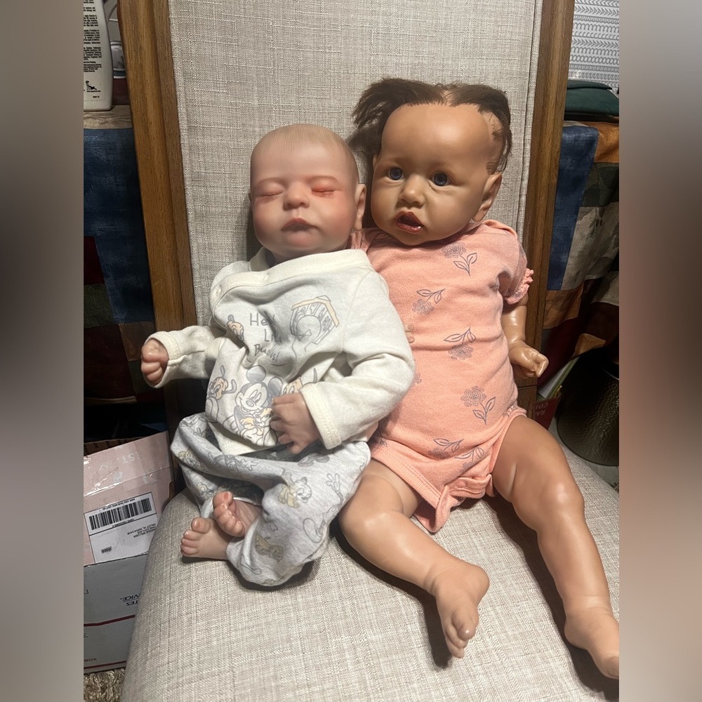 Realistic Baby Dolls in Boy gender and girl doll in Cream and Peach Outfits